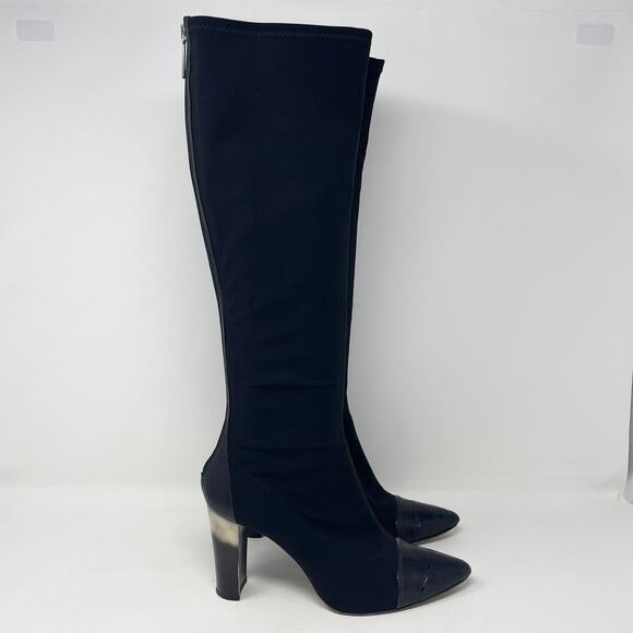 Donald J‎ Pliner Benne-D Boot Womens 9 Black Crepe Fabric Elastic 3.5" Heel M090 - Picture 2 of 9